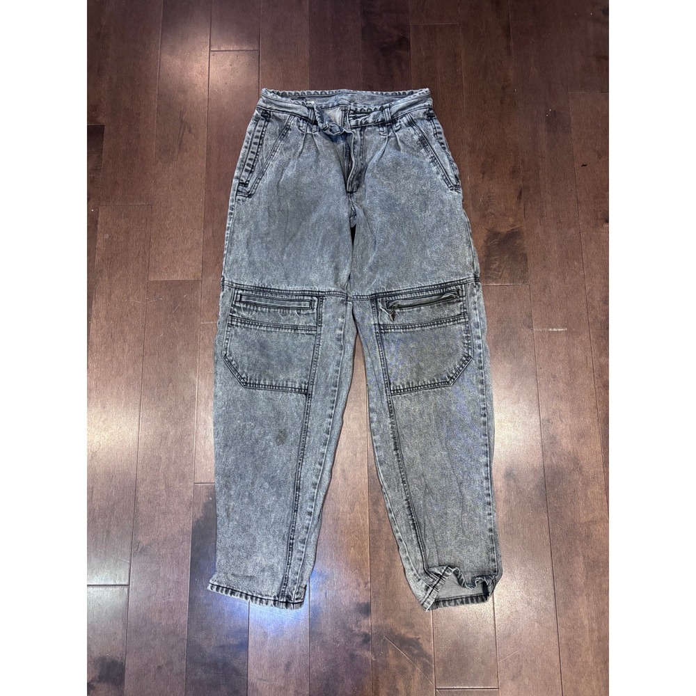 Vintage 90s JNCO Jeans Acid Wash Grey Denim Cargo Tapered Skater Pants